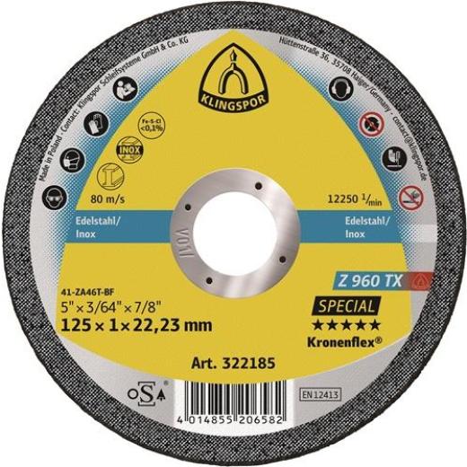 Trennscheibe Z 960 TX D115x1mm ger.INOX Bohr.22,23mm KLINGSPOR | 25 Stück
