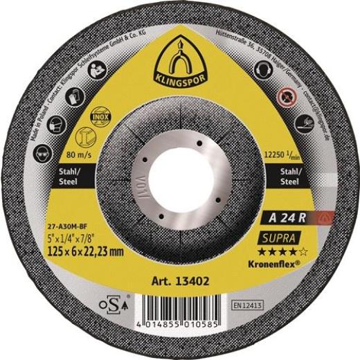 Schruppscheibe A 24 R Supra D125xS6mm gekr.STA Bohr.22,23mm KLINGSPOR | 10 Stück