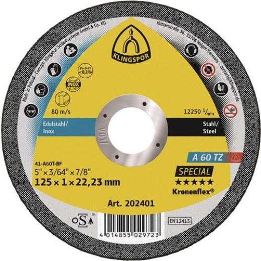 Trennscheibe A 60 TZ Special D125x1mm ger.INOX Bohr.22,23mm KLINGSPOR | 25 Stück