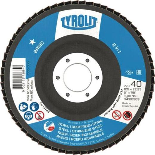 Fächerscheibe BASIC D.125mm K.40 gekr.Stahl,VA ZA-ZK TYROLIT | 10 Stück