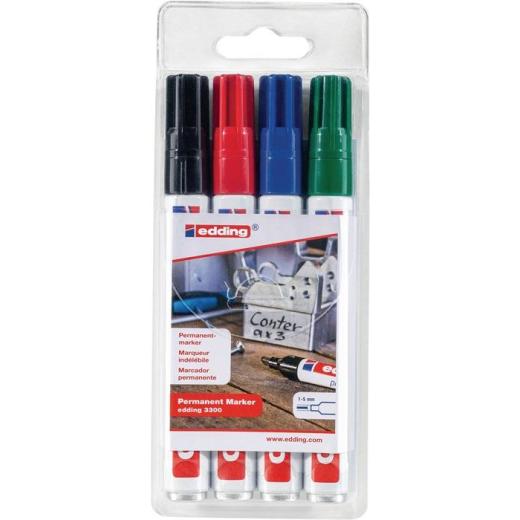 Permanentmarkerset 3300 schwarz/rot/blau/grün Strich-B.1-5mm Keilspitze EDDING