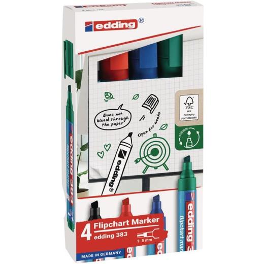 Flipchartmarker 383 schwarz/rot/blau/grün Strich-B.1-5mm Keilspitze Krt.EDDING