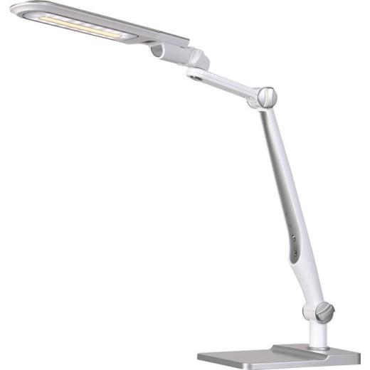 Schreibtischleuchte LED Multifl.ABS,Eisen,PS weiß/silber H600mm Standfuß+Klemme
