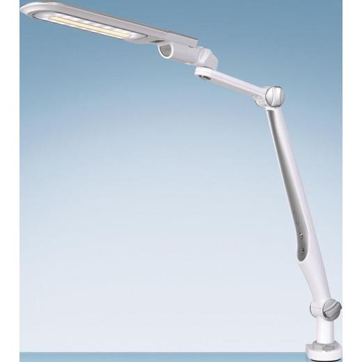 Schreibtischleuchte LED Multifl.ABS,Eisen,PS weiß/silber H600mm Standfuß+Klemme