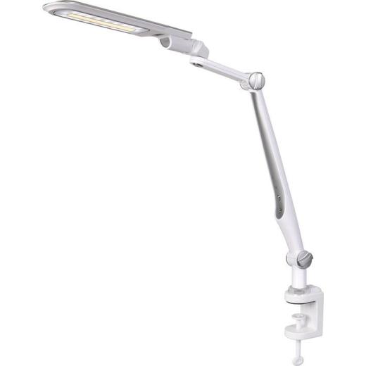 Schreibtischleuchte LED Multifl.ABS,Eisen,PS weiß/silber H600mm Standfuß+Klemme