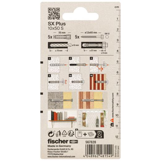 fischer Spreizdübel SX Plus 10 x 50 S mit Schraube K | 25 Stück