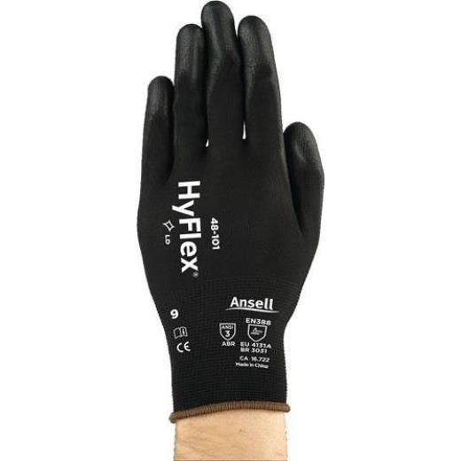 Handschuhe HyFlex® 48-101 Gr.9 schwarz EN 388 PSA II Nyl.m.PU ANSELL | 12 Stück