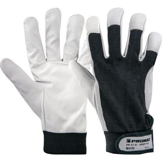 Handschuhe Main Gr.10 schwarz/naturfarben Ziegennappaleder/Stretch EN 388 Kat.II | 10 Stück