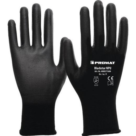 Handschuhe Blackstar NPU Gr.8 (L) schwarz EN 388 PSA II Nyl.m.PU PROMAT | 12 Stück