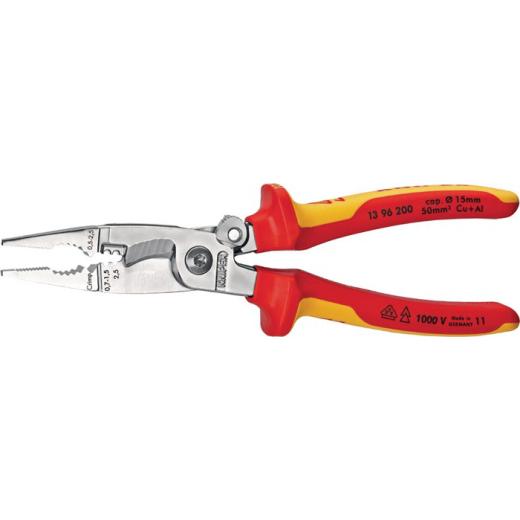 Elektroinstallationszange L.200mm VDE verchr.Mehrkomp.-Hüllen m.Öffnungsf.KNIPEX