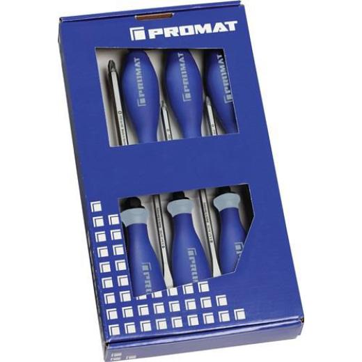 Schraubendrehersatz 6-tlg.Schlitz/PH 3K-Griff 6-Kant-Klinge/Ans.PROMAT