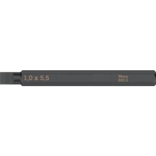 Bit 800 S f.Schlitzschrauben 5,5mm L.70mm 1/4 Zoll C6,3 Schneidenstär 1,0mm WERA | 5 Stück