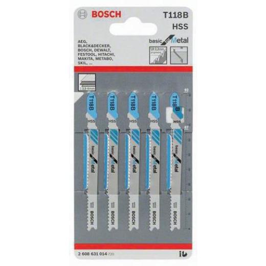 Stichsägeblatt T 118 B Gesamt-L.92mm Zahnt.1,9 -2,3mm HSS 5 St./Karte BOSCH