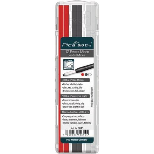 Minenset Pica BIG-Dry je 4x graphit,weiß,rot, universell 12 Minen/Set
