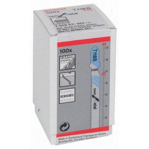 Stichsägeblatt T 118B Basic for Metal L.92mm Zahnteilung 1,9-2,3mm HSS 100erPack
