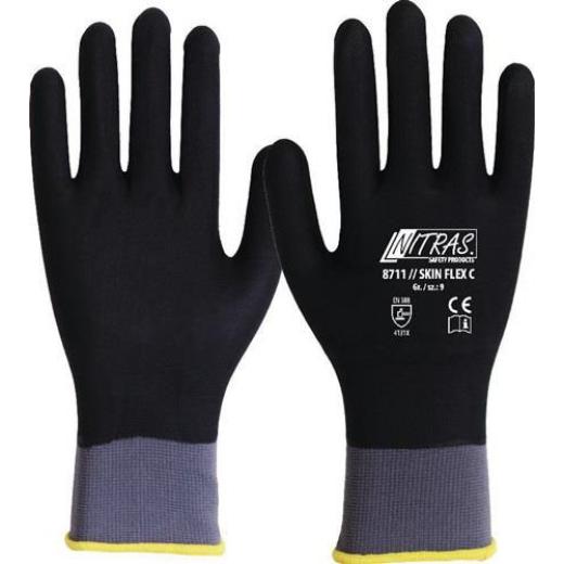Handschuhe SKIN FLEX C Gr.9 grau/schwarz EN 388 II Strick m.Beschichtung NITRAS | 12 Stück