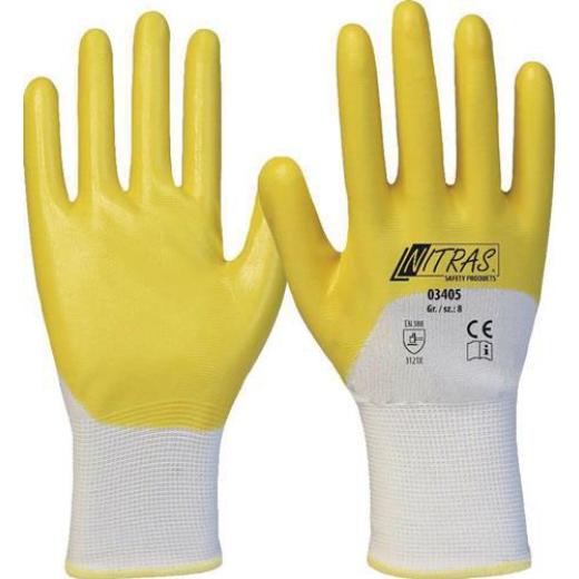 Handschuhe 03405 Gr.8 weiß/gelb PES m.Nitril EN 388 PSA II 12 NITRAS | 12 Stück