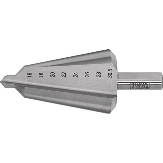 Blechschälbohrer Bohrber.16-30,5mm HSS-Co Gesamt-L.76mm Z.2 PROMAT