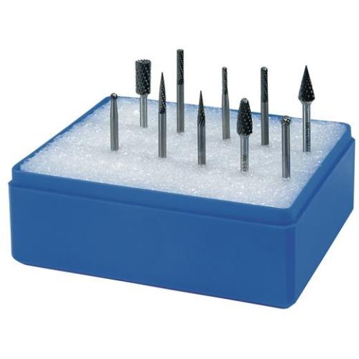 Kleinfrässtiftesatz Schaft-D.3mm 10-tlg.HM Verz.Kreuz Ku.-Kassette TECWERK