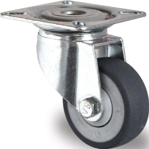 Lenkrolle D.100mm Trgf.100kg m.Platte Gum.grau PROMAT