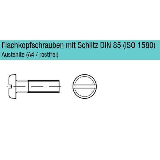 DIN 85, Flachkopfschrauben mit Schlitz M 2,5 x 8, Edelstahl A 4 | 1000 Stück
