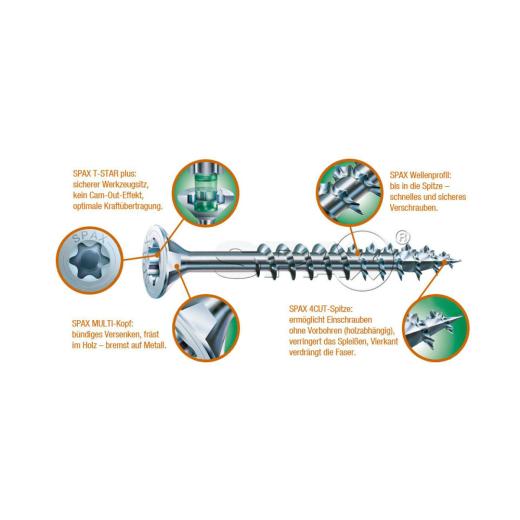 SPAX Universalschraube, 4,5 x 40/25, Senkkopf, T-STAR plus, WIROX (A9J) | 500 Stück