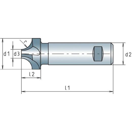 Viertelkreisprofilfräser DIN 6518B Typ N, R.1 mm Ø 8 mm HSS-Co Weldon