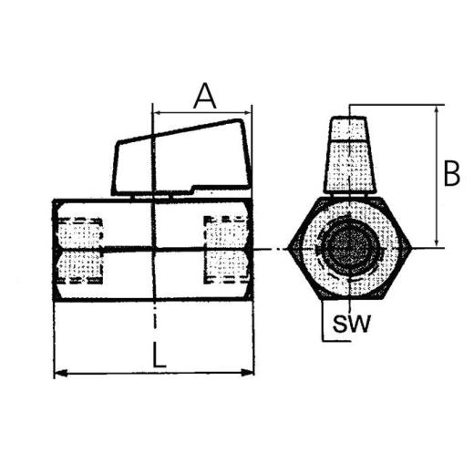 Mini-Kugelhahn 20,95mm G 1/2 Zoll IG/AG RIEGLER | 10 Stück