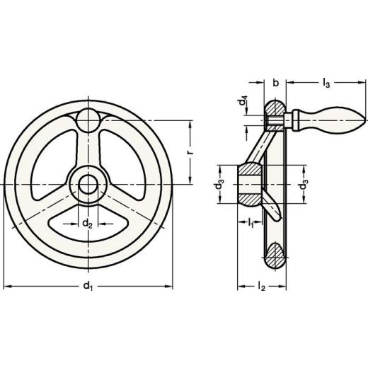 Handrad GN 950 b 15mm d1 100mm d2 10mm GANTER