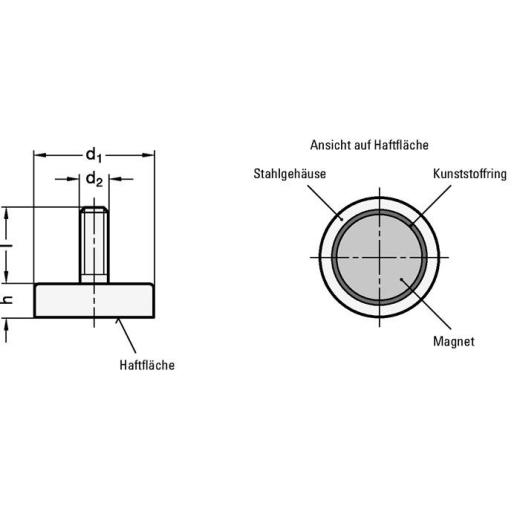 Haltemagnet GN 50.3 d1 20 ± 0,1mm d2 M 6mm Neodym,Eisen,Bor ND GANTER | 10 Stück