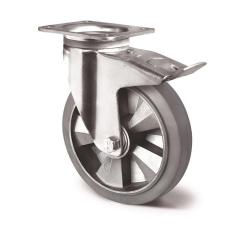 Schwerlastlenkrolle D.250mm Trgf.500kg Festst.Elastikgummi Bau-H.295mm TECWERK