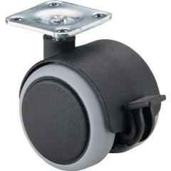 Kunststoffdoppelrolle m.Festst.D.50mm Trgf.50kg m.Platte m.Festst.