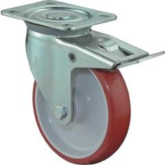 Lenkrolle D.100mm Trgf.125kg m.Festst.PU 104x80mm rot BS ROLLEN