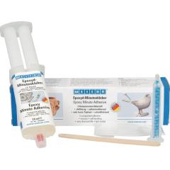 Epoxyd-Minutenkleber Kleber/Mischdüse/Holzspatel/Handschuhe transp.Set WEICON | 12 Stück