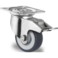 Lenkrolle m.Festst.D.100mm Trgf.100kg m.Platte Gleitlager Gum.grau TECWERK