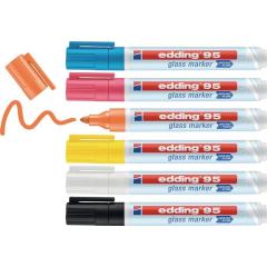 Glasmarker 95 schwarz/weiß/gelb/orange/pink/hellblau Strich-B.1,5-3mm Rundspitze