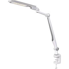 Schreibtischleuchte LED Multifl.ABS,Eisen,PS weiß/silber H600mm Standfuß+Klemme