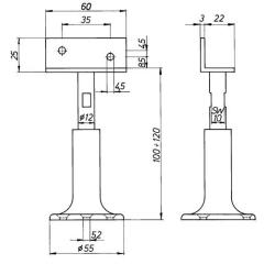 Trennwandstütze B.60mm H.100-120mm Alu.F1/naturf.höhenv.DENI