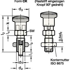 Rastbolzen GN 817 d1 6mm d2 M12 x 1,5mm l1 6mm Stahl,o.Rastsperre,m.Kontermutter | 10 Stück