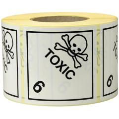 Etiketten Maße 100x100mm Papier weiß Aufdruck Toxic TRANSPAK