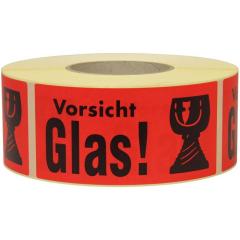 Warnetiketten Maße 145x70mm Papier rot Vorsicht Glas! TRANSPAK