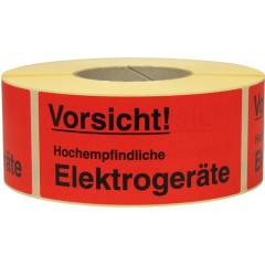 Warnetiketten Maße 145x70mm Papier rot Vorsicht! Hochempfindliche Elektroge