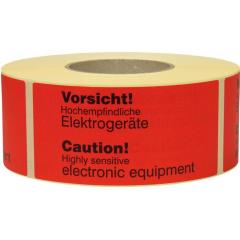 Warnetiketten Maße 145x70mm Papier rot Sensitive electronic equip TRANSPAK