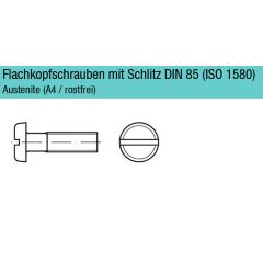 DIN 85, Flachkopfschrauben mit Schlitz M 2 x 4, Edelstahl A 4 - 1000 Stück