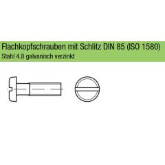 Flachkopfschrauben DIN 85 (ISO 1580) | Stahl 4.8 galvanisch verzinkt | M 3 x 4 mm | 200 Stück