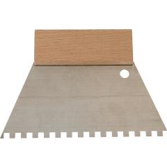 Kleberspachtel L.128mm B.180mm Zahn 6x6mm rostfr.VA Buchenholzgriff HAROMAC | 10 Stück