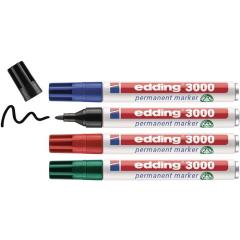 Permanentmarkerset edding 3000 schwarz/rot/blau/grün Strich-B.1,5-3mm Rundspitze