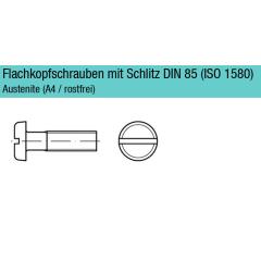 DIN 85, Flachkopfschrauben mit Schlitz M 2 x 4, Edelstahl A 4 | 1000 Stück