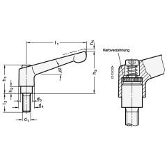 Verstellbarer Klemmhebel GN 300.1 d1 M 16mm l1 108mm l2 32mm AG GANTER