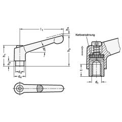 Verstellbarer Klemmhebel GN 300.1 d1 M 16mm l1 108mm l2 32mm AG GANTER